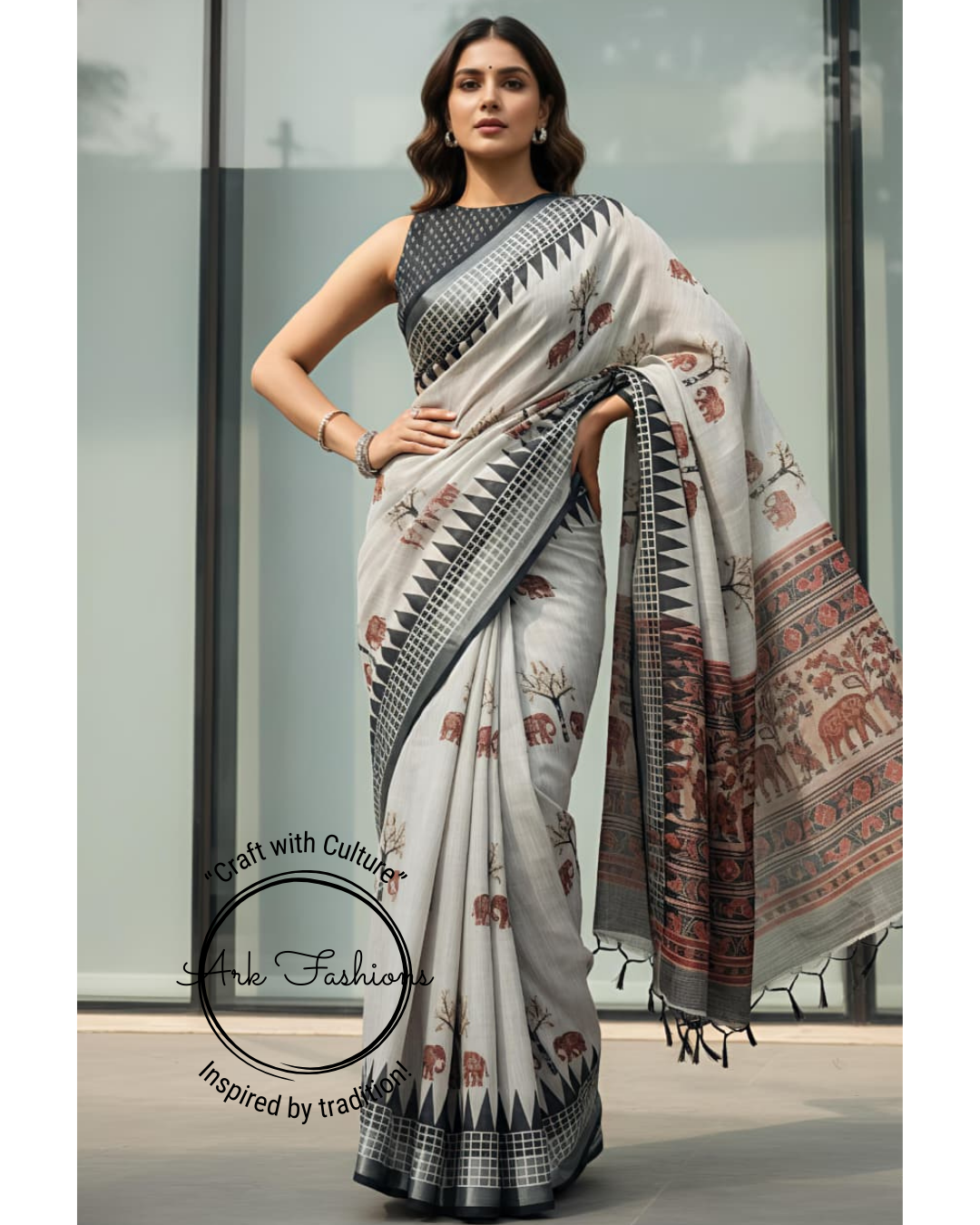 Contemporary Printed Linen Cotton Saree