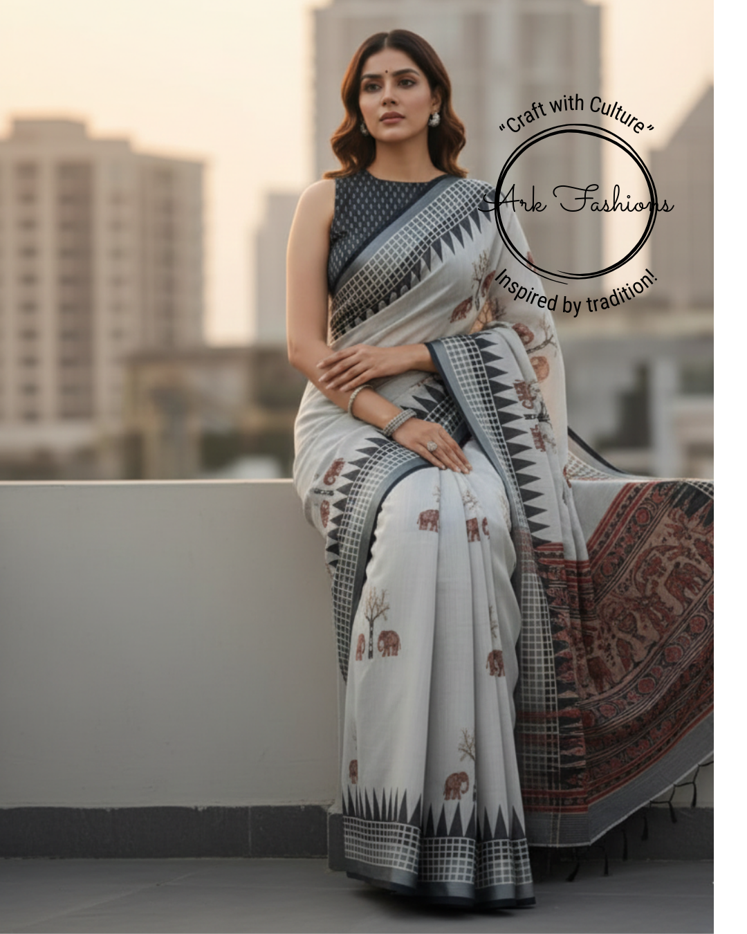 Contemporary Printed Linen Cotton Saree