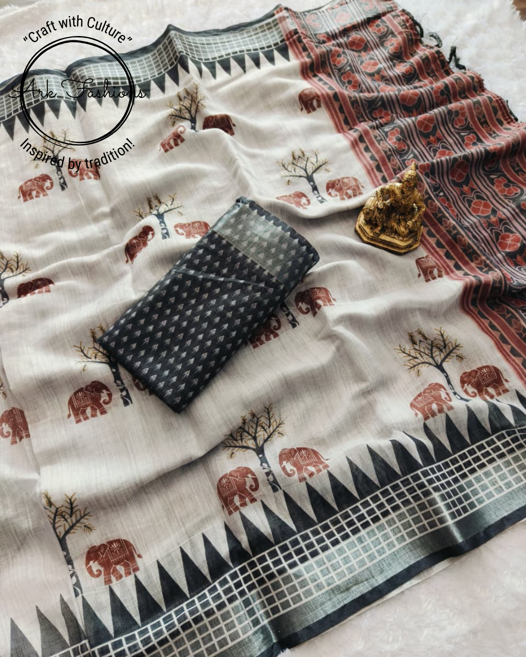 Contemporary Printed Linen Cotton Saree