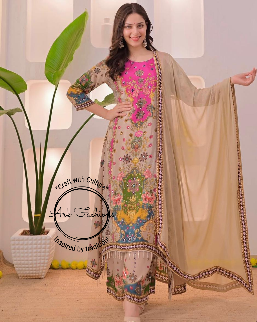 Designer Printed Kurti Set with Dupatta
