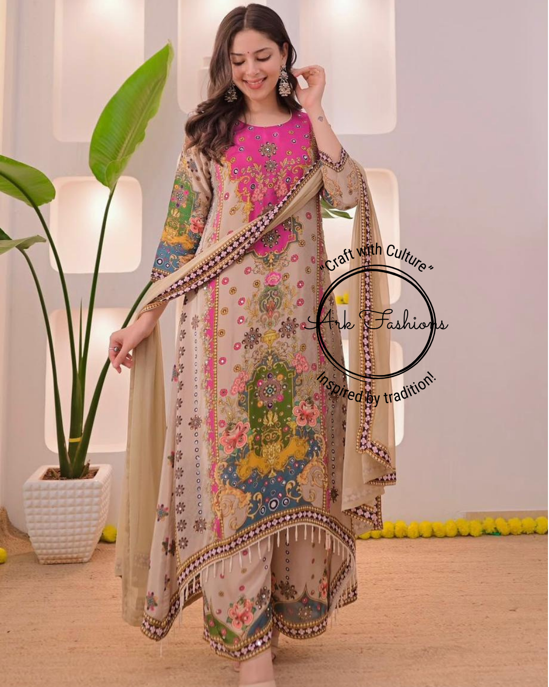 Designer Printed Kurti Set with Dupatta